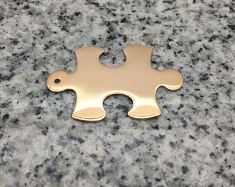 PREMIUM 1 1/2'' x 1'' (38mm x 25mm) Rose Puzzle Piece Stamping/Engraving Blank w/ Tab Hole, 22g Stainless Steel - PP12-08THR