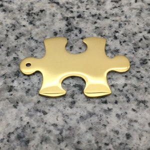 PREMIUM 1 1/2&#39;&#39; x 1&#39;&#39; (38mm x 25mm) Yellow Puzzle Piece Stamping/Engraving Blank w/ Tab Hole, 22g Stainless Steel - PP12-08THY
