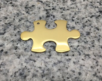 PREMIUM 1 1/2'' x 1'' (38mm x 25mm) Yellow Puzzle Piece Stamping/Engraving Blank w/ Corner Hole, 22g Stainless Steel - PP12-08CHY