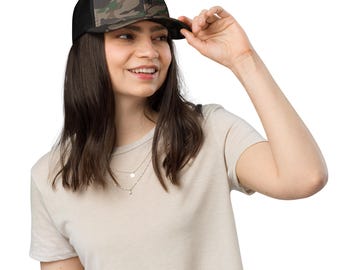 Camouflage Trucker Hat – Camo Mesh Cap for Outdoor Adventures, Adjustable Snapback