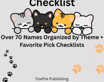Cat Name Guide PDF – Organized Categories, Checkboxes, Naming Tips & Favorites Tracker