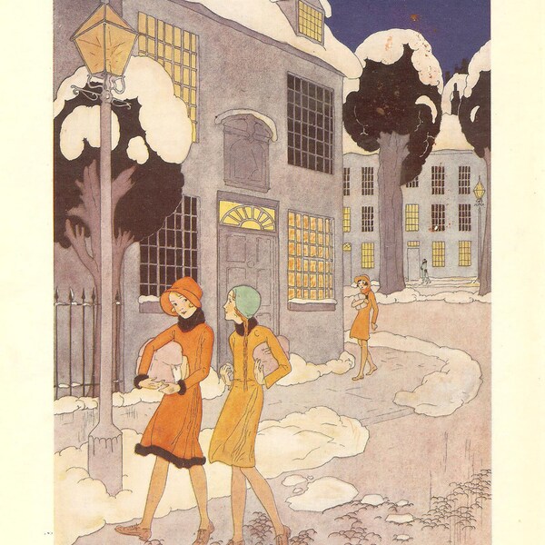 1933 Art Deco Gladys Peto Vintage Print " They Walked On Through The Twilight." Ideal For Framing.