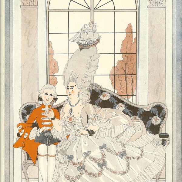 VENTE-années 1920 George Barbier La Vie Parisienne Original Print français du XVIIIe siècle Costume imprimer Marie Antoinette.