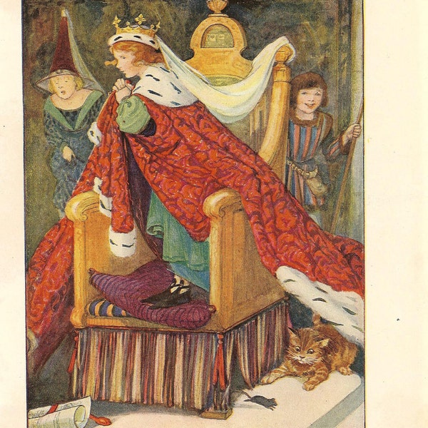 Vintage 1920s Nursery Rhyme Print- Pussycat Pussycat Where Have You Been. Ideal For Framing