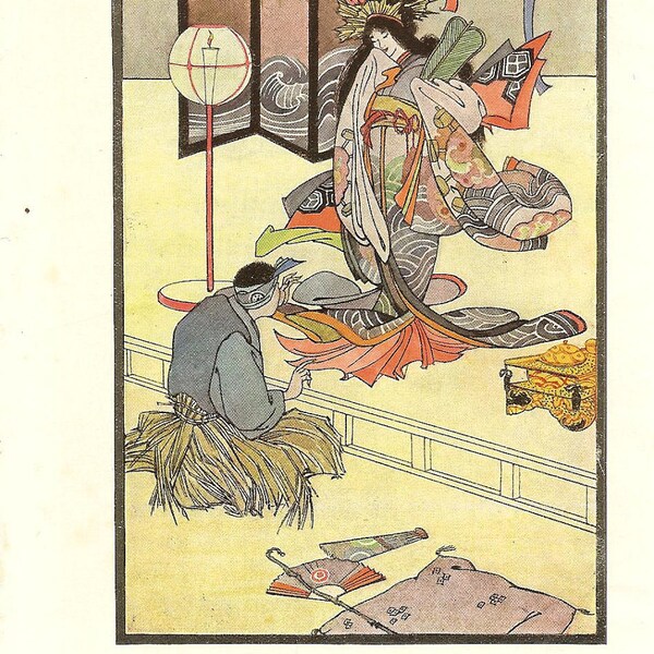 reserved for K.H. Vintage 1924 Print Japanese Princess Wearing Ornate Kimono. Ideal For Framing.