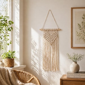 Macrame Heart Wall Hanging, Boho Bedroom Wall Decor, Handmade Cotton Rope Tapestry, Small Apartment Wall Art, Romantic Home Decor