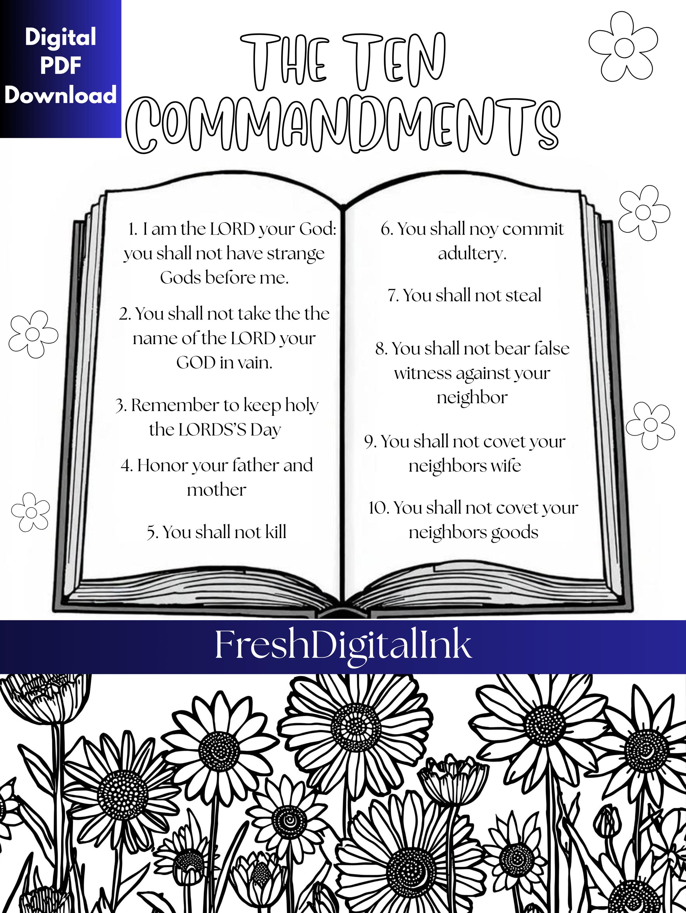 Printable Ten Commandments Coloring Page for Kids | Christian Bible ...