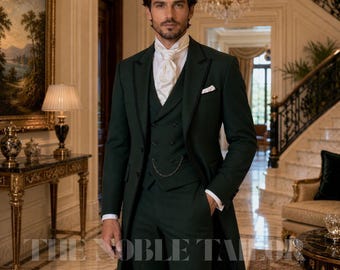 Men’s Emerald Green Regency Tailcoat Suit, Jane Austen Victorian Frock Coat, Historical Vintage Tuxedo