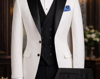 Custom Order for Dwain Men’s White Tuxedo Suit | Custom Tailored 3-Piece Formal Wedding Suit