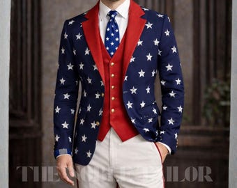Traje de hombre para el 4 de julio, atuendo patriótico para el Día de la Independencia, blazer para desfile con la bandera estadounidense.