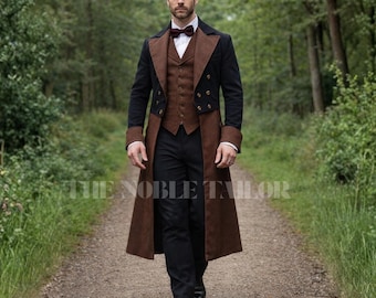 Men's Wool 18th Century Frock Coat - Military Steampunk Victorian Jacket - Elegant Vintage Outerwear