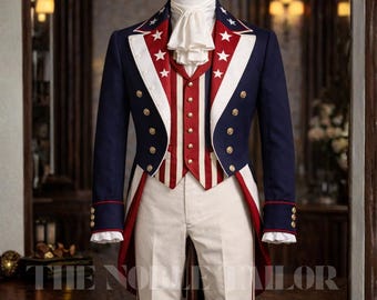 Frac Regency con la bandera estadounidense, atuendo patriótico para el 4 de julio, abrigo para el Día de la Independencia, disfraz del Tío Sam
