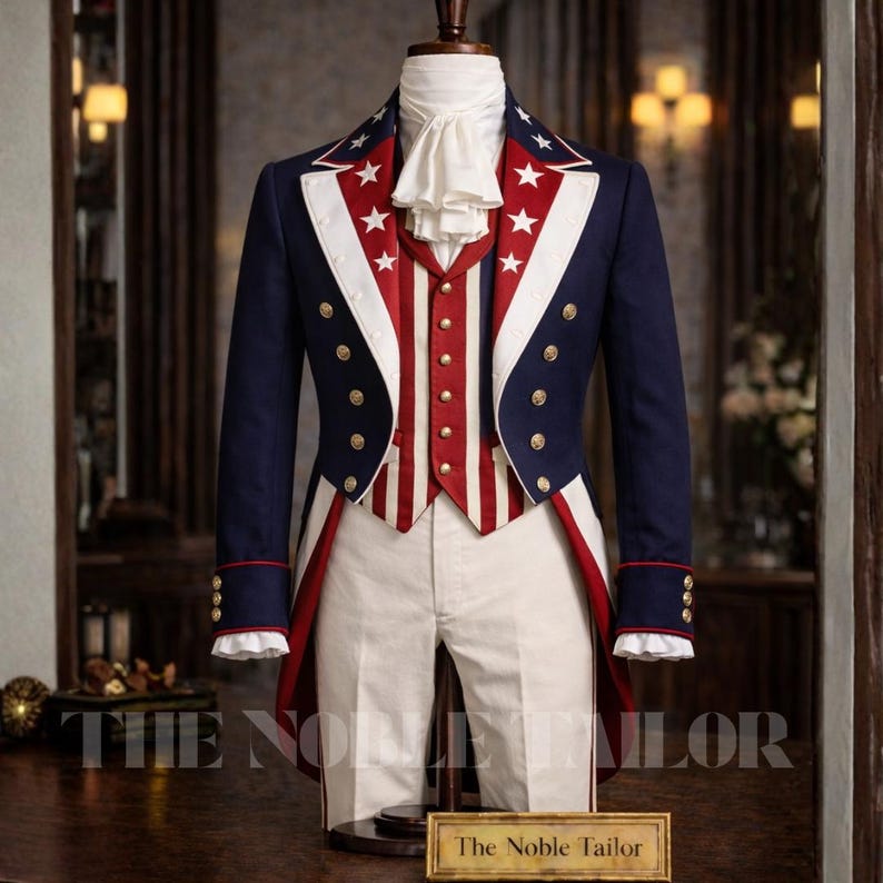 Mens American Flag Regency Tailcoat , 4th July Patriotic Outfit, Independence Day Coat, Uncle Sam Costume create description