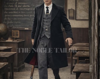 Abito in tweed grigio ispirato a Peaky Blinders con soprabito / stile gangster anni '20 / realizzato su misura