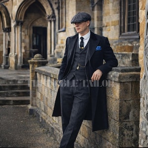 Men’s Wool 3 Piece Suit with Overcoat |1920's Peaky Blinders Inspired  | Custom Tailored
