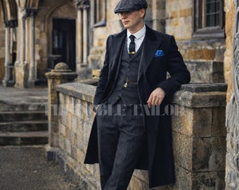 Men’s Wool 3 Piece Suit with Overcoat |1920's Peaky Blinders Inspired  | Custom Tailored