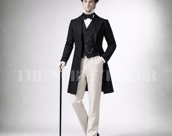 1850s Victorian Gentleman Suit for Men | Frock Coat and Trousers 19th Century Outfit