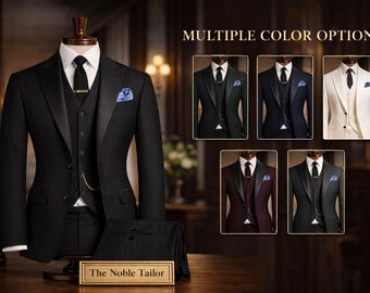 Custom Tailored Men’s 3 Piece Suit | Classic Formal Tropical Wool Suit | Wedding & Business Wear