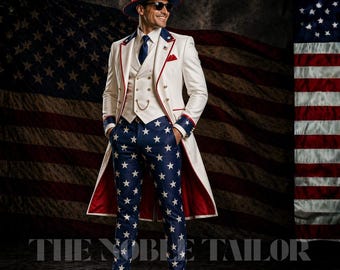 Męski frak Wujka Sama, patriotyczny strój z amerykańską flagą, kostium na 4 lipca, niepodległość USA