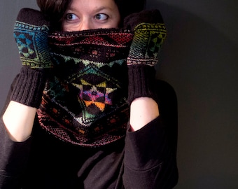 Knitting Pattern for Pysanky Cowl and Mittens Set