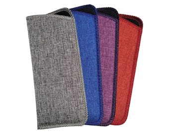 Soft Eyeglasses Case, Padded Slip-In Glasses Sleeve, Linen Look Eyewear Pouch