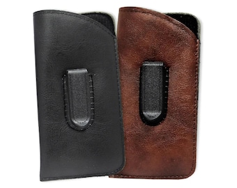 Leatherette Eyeglass Case with Clip, Soft Glasses Holder, Travel Protector