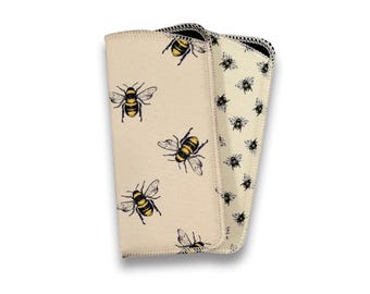 Bee Print Eyeglasses Case – Soft Fabric Glasses Pouch Holder