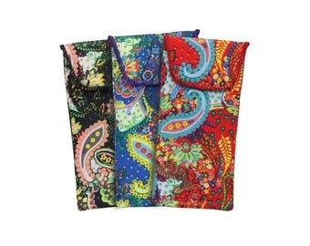Colorful Paisley Eyeglasses Case – Soft Slip-In Fabric Pouch with Flap Closure