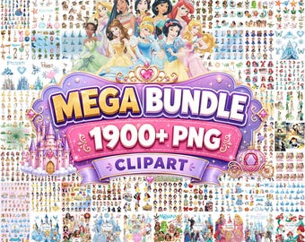 Princess Watercolor Bundle, Princesses PNG Cartoon Sublimation ClipArt's, all Princesses Birthday Movie Themed Clip Bundle PNG Collection