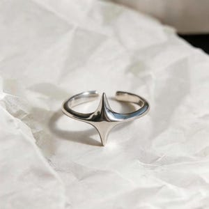 Four Pointed Star Ring | Adjustable Statement Jewelry | Minimalist Celestial Star Stacking Ring | Gift for Her | Tiny Gold Star Rings