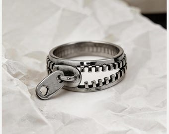 Vintage silver zipper ring these,Punk style couple ring,Gift for him,y2k vintage silver ring