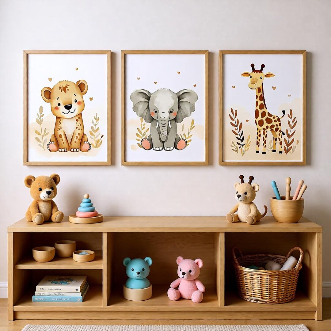 Nursery Wall Art Set of 3, Cute Animal Nursery Prints, Neutral Baby ...