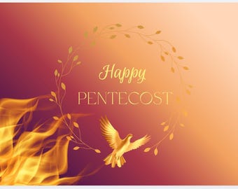 Dove Flame Happy Pentecost  Card Printable PDF