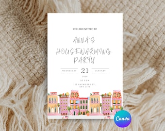 Einweihungsparty Einladung, Aquarell Einweihungsparty Einladung Digital, New Home Einladungskarte, Umzug einladen, bearbeitbare Sofort Download
