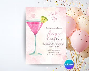 Tini Bit Older Birthday Invite Template, Martini Themed Birthday Invitation, Classy Cocktail Party Invite,Adult Invitation,Editable in Canva