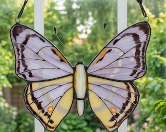 Stained Glass Butterfly Suncatcher, Apatura Iris Purple Emperor, Tiffany Style Window Home Decor Gift