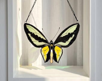 Handmade Stained Glass Butterfly Sun Catcher Ornithoptera | Birdwing Butterfly Window Hanging Home Decor Gift