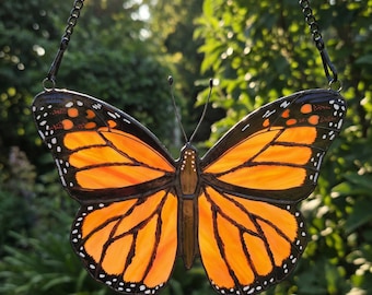 Monarch Butterfly Stained Glass Suncatcher, Handmade Butterfly Gift for Mom, Grandma, Elegant Window Hanging Decor