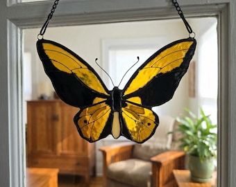 Wallace’s Golden Bird Butterfly Window Hanging, Handmade Stained Glass Butterfly, Meaningful Nature Gift for Her, Mother’s Day Gifts