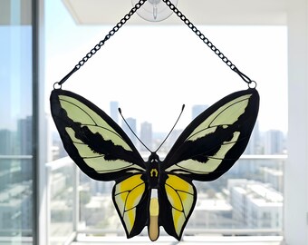 Mother’s Day Gift for Mom Stained Glass Butterfly Sun Catcher | Handmade Birdwing Ornithoptera Window Hanging Decor