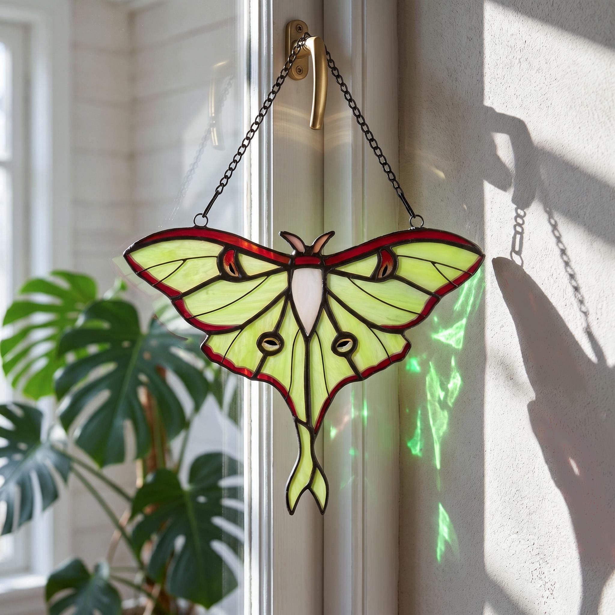 Luna Moth Stained Glass Suncatcher, Moon Moth Butterfly Window Hanging ...