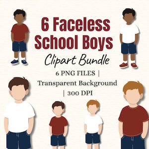 Diverse Faceless School Boys Clipart | Multicultural Kids in Uniform (Digital Download)