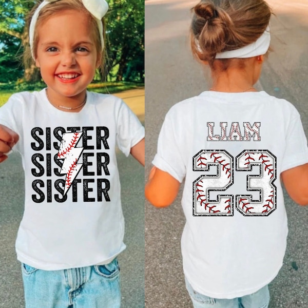Custom Baseball Sister Shirt, Little Kid Sister Baseball, Big Brother Baseball Shirt, Toddler Girl Baseball Sibling Tee, Baseball Sis Shirt