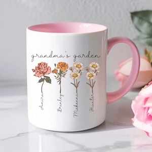 Plant Mom Mug - Personalized Birth Flower Mug, Custom Grandma’s Garden Coffee Cup, Mother’s Day Gift, Unique Mom Coffee Mug