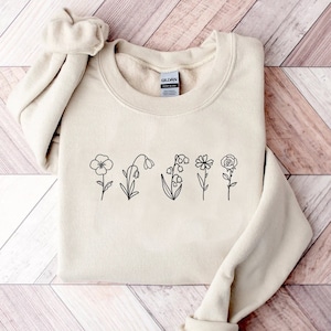 Benutzerdefinierte Geburt Monat Geburt Blumen Sweatshirt, Muttertagsgeschenk, Geschenk für sie, Geschenk für Mama, Pflanze Mama Geschenk, Geschenk für Großmutter, Blumen Shirt