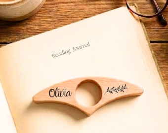 Personalized Wooden Book Page Holder - Custom Thumb Bookmark Gift for Book Lover or Readers