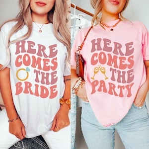 Bachelorette Party Shirts for the Bride, Bridesmaid Gifts, Here comes the Party Tees, Group Party Favor Shirts, Bridal Party Shirt for women