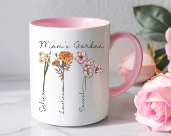 Tazza personalizzata con fiore di nascita, regalo per la mamma - Tazza da caffè personalizzata da giardino della nonna con nome, regalo per la festa della mamma per la nonna, tazza da caffè unica per la mamma