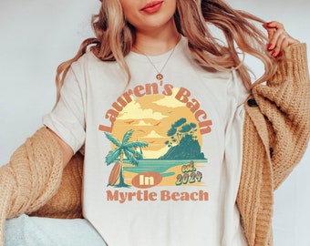 Custom Beach Bachelorette Party Shirts - Cruise Bach Tees, Myrtle Beach Vacation, Personalized Location Text, Bachelorette Party Favors