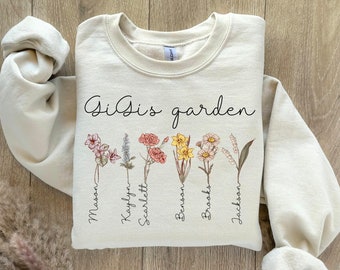 Grandmas Garden Birth Month Flower Shirt from grandkids, Gift for Gigi Sweatshirt, nana mimi sweatshirt, birth flower shirt, grandma sweater